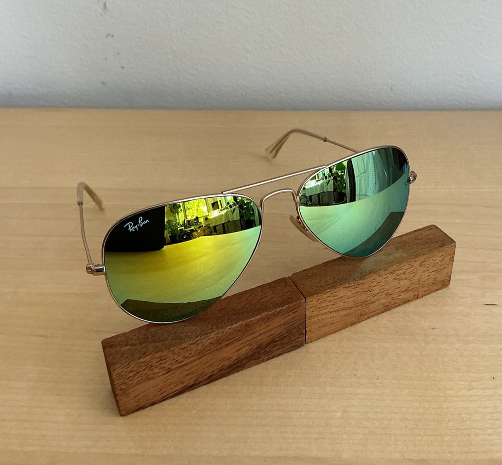 Ray-Ban Aviator RB3025 Large Metal Gold Green Mirror Sunglasses 58mm Italy